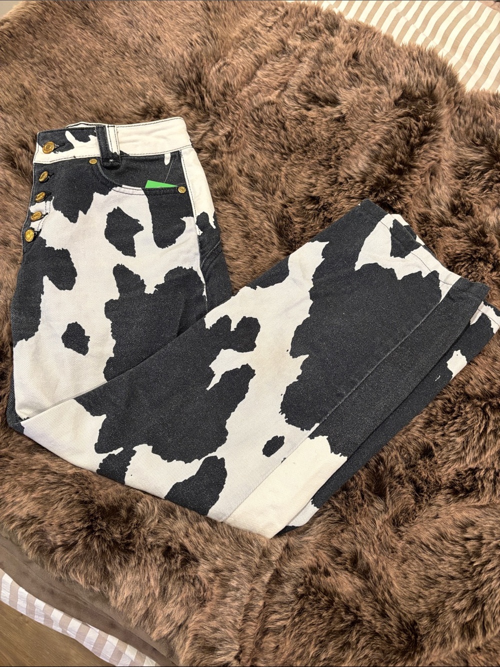 House of Sunny Black & White Cow-Print Cropped Jeans